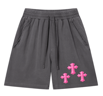 Grey Vintage Wash Raw Edge Shorts